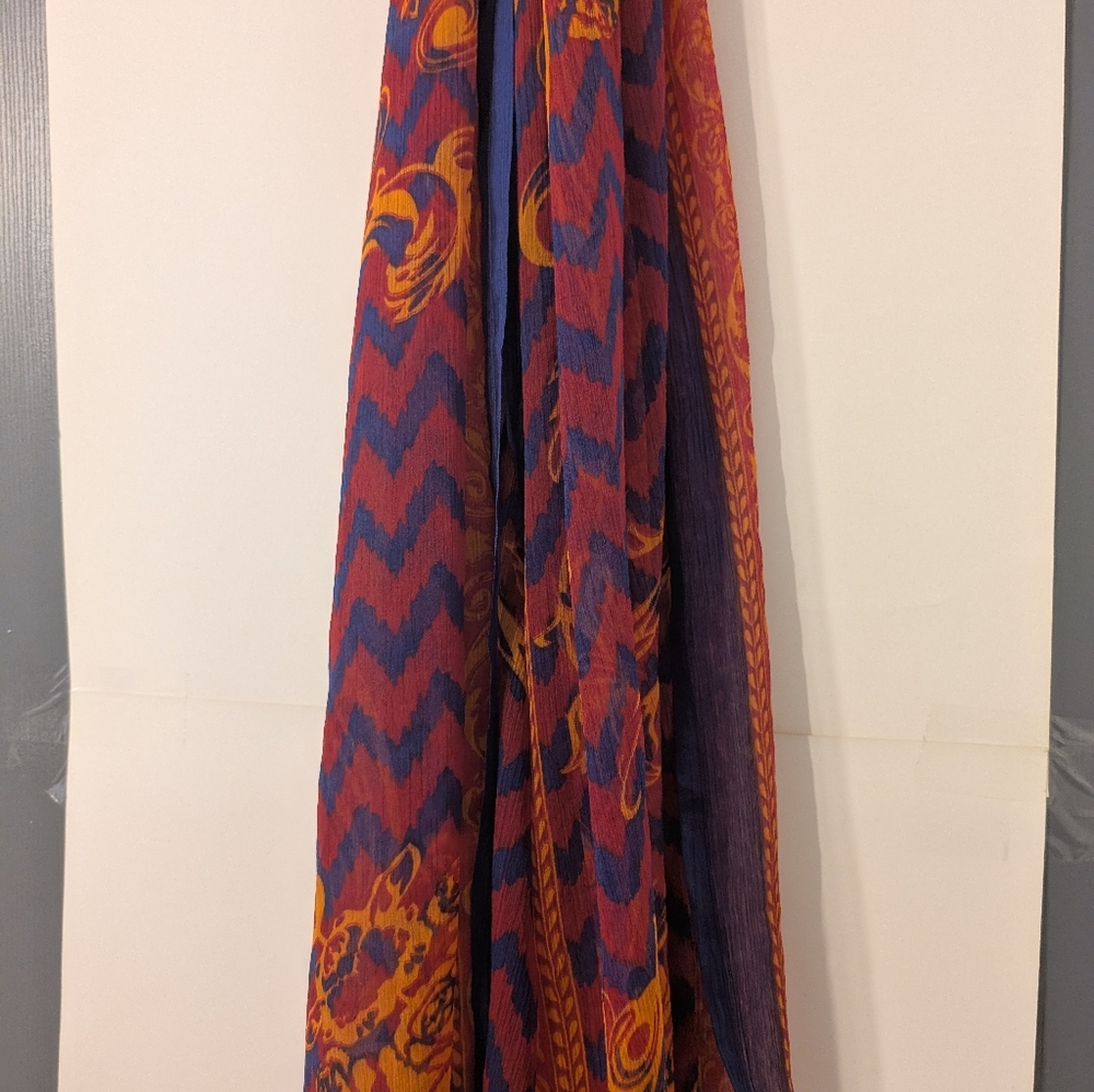 Sheer Large Royal Blue, Red and Orangy Gold Shawl, Scarf or‎ Wrap - Picture 7 of 7